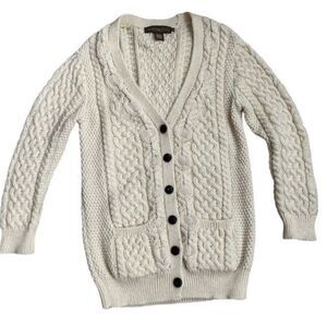 Inis Crafts Chunky Knit Wool Cardigan Button-Up Cream Women’s Size Large